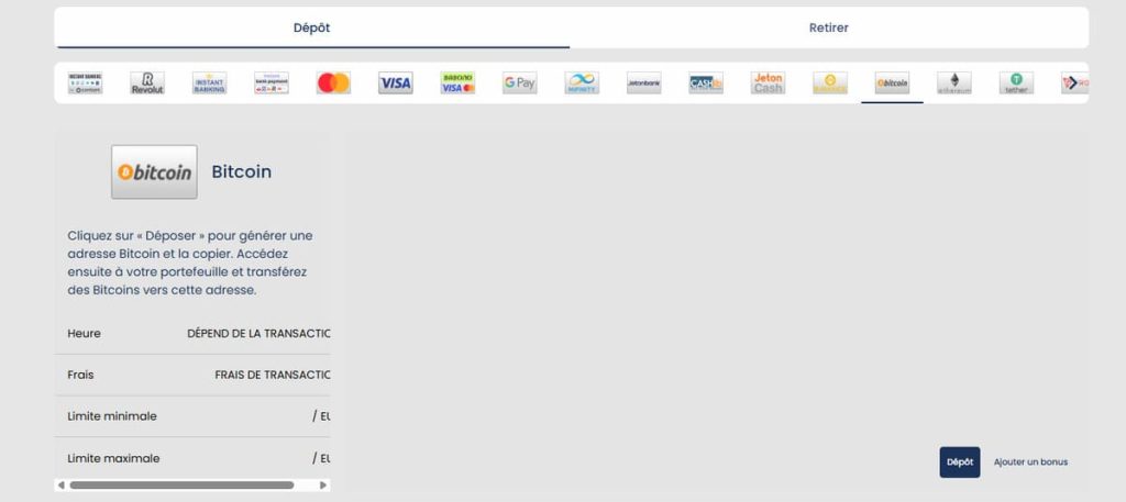 Casino Orca moyens paiement