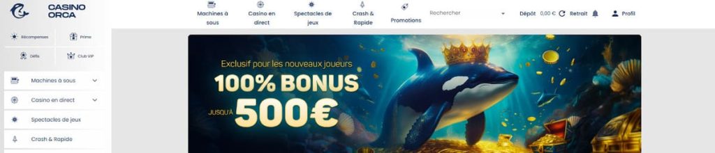 Casino Orca page accueil